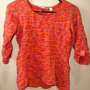 Snoskins size small 3/4 sleeve pink orange top blouse Cotton Blend
